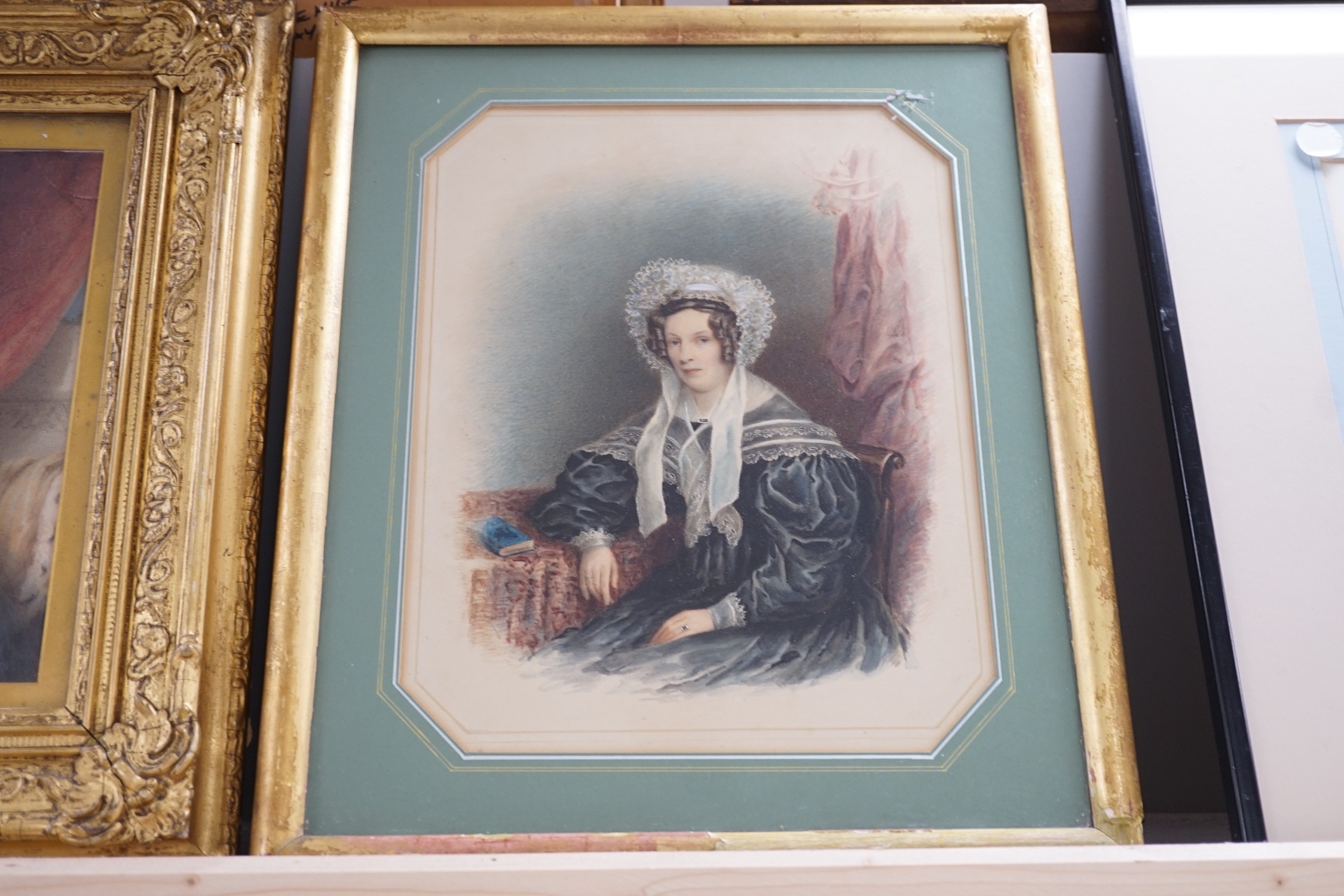 Sir William John Newton (1785-1869), watercolour, Portrait of a lady with a lap dog, 22 x 17cm, and another similar portrait of Mrs Baily, wife of Dr Bailey of Harwich, 27 x 21cm